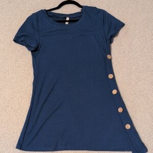 Blue Button-Accent Women's Top